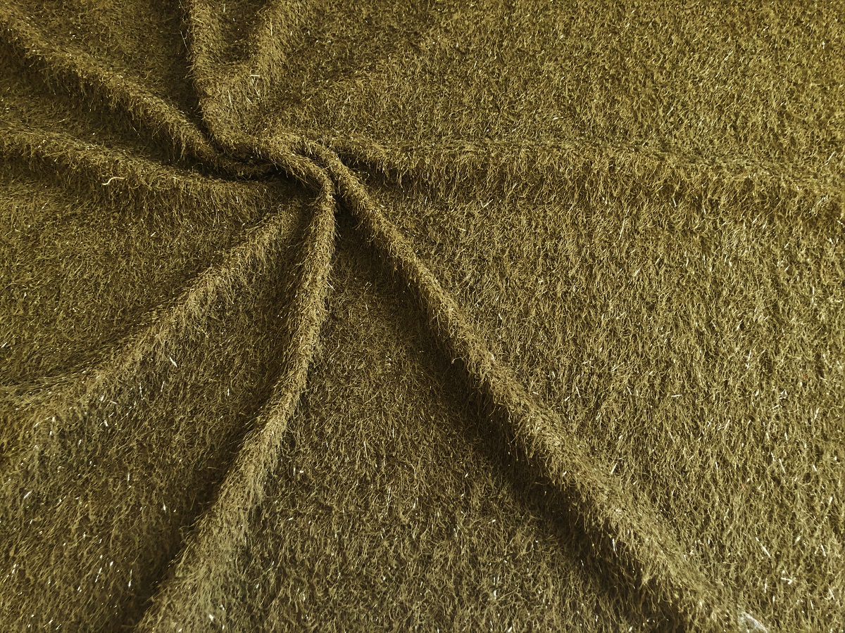 Super Luxury TINSEL Faux Fur Fabric Material KHAKI GREEN CRS Fur