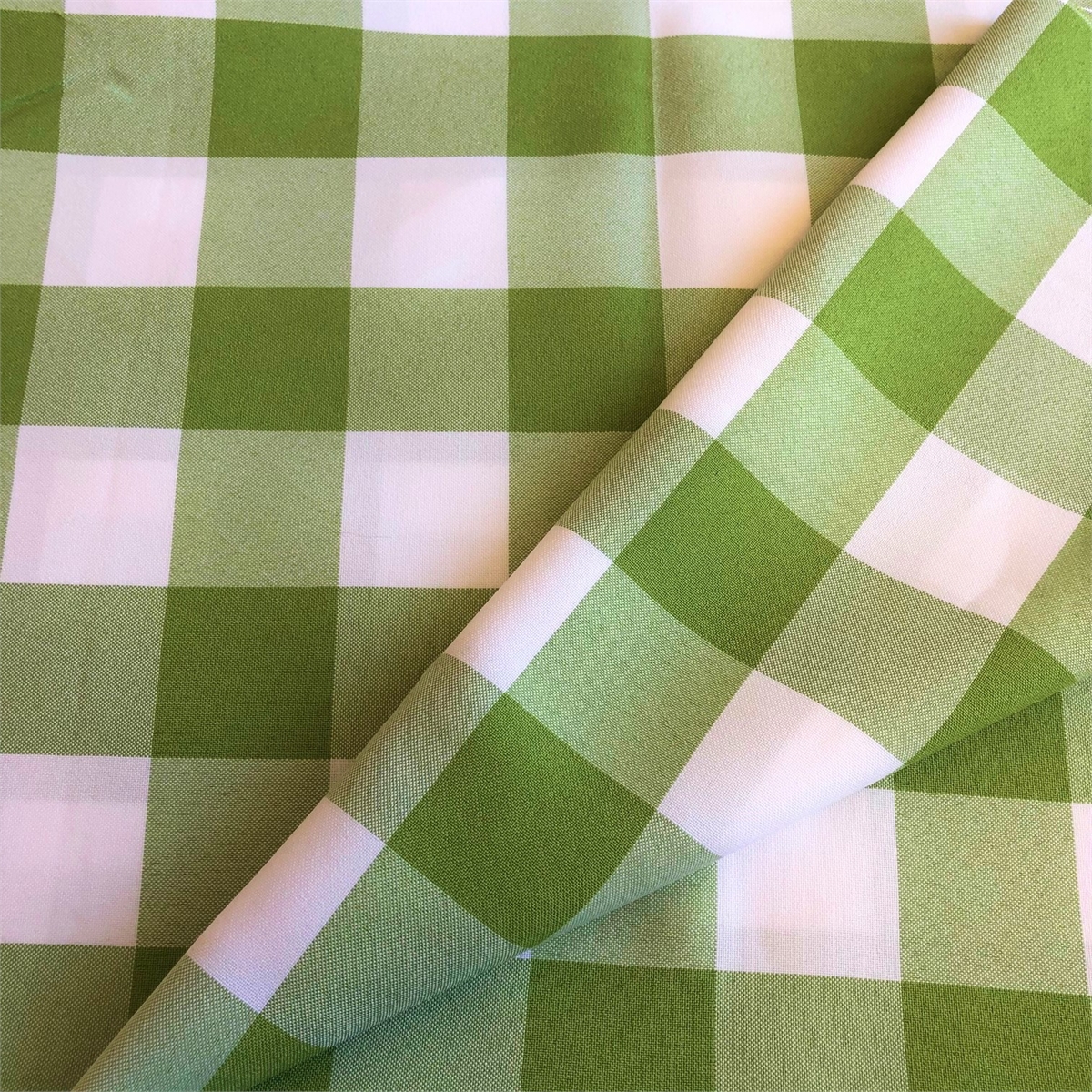 LARGE Bi-Stretch Gingham Check Fabric Material LIME - CRS Fur Fabrics