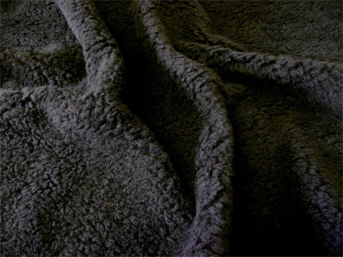 Faux Fur SHERPA FLEECE Sheepskin Fabric Material - BLACK - CRS Fur Fabrics