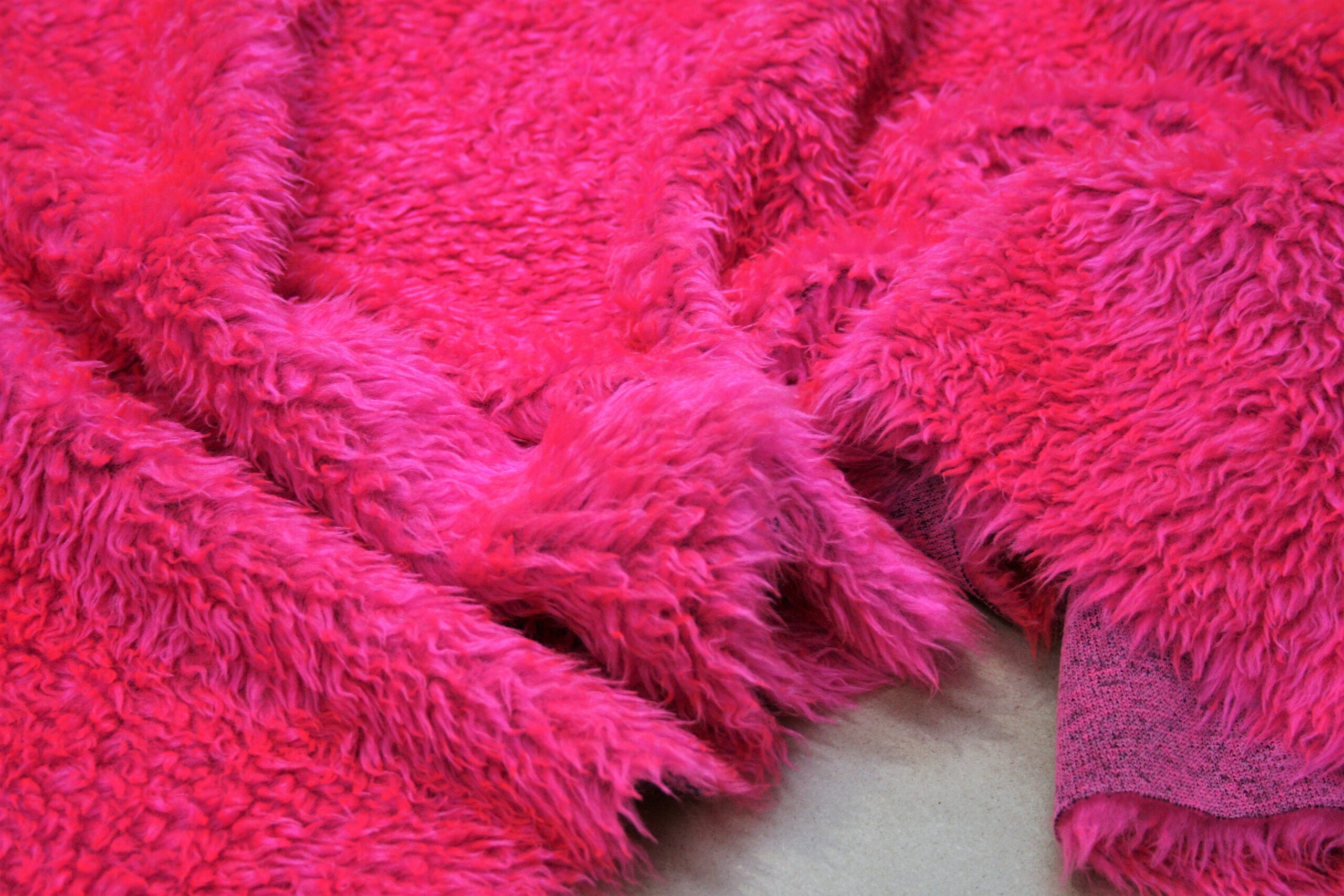 CURLY Teddy Faux Fur Fabric Material - CERISE PINK - CRS Fur Fabrics