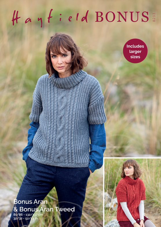 Sirdar Knitting Pattern Hayfield Bonus Aran and Tweed Sweater 8233