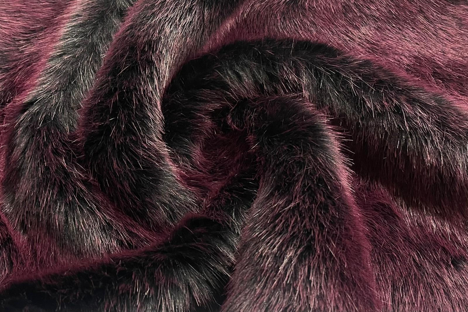 Super Luxury Faux Fur Fabric Material - Swiss Black Magenta - Crs Fur 