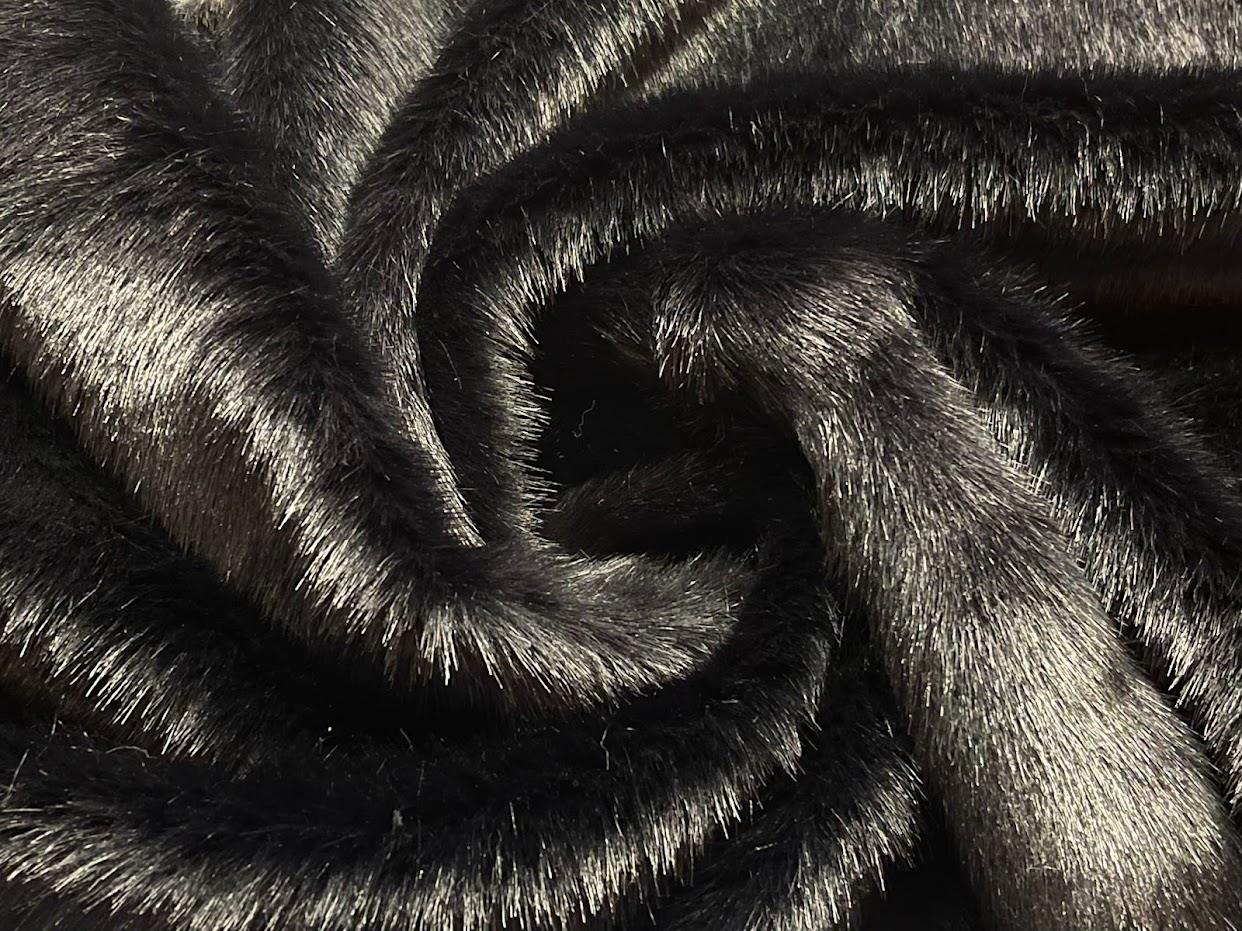 Super Luxury Short Plush Faux Fur Fabric Material BLACK - CRS Fur Fabrics