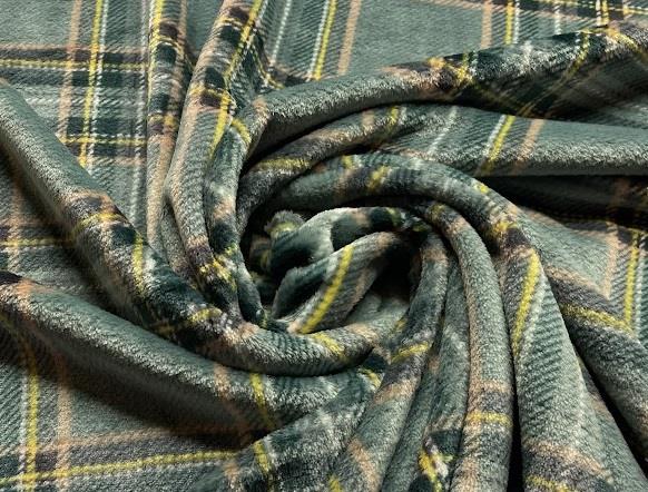 Double Sided Super Soft Cuddle Fleece Fabric Material TARTAN DUSTY MINT  GREEN - CRS Fur Fabrics